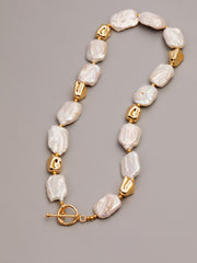Elegant Baroque Pearl and Gold Accent Pearl Necklace Square Baroque