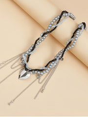 Hip- Hop Style Layered Blue Bead and Chain Metal Necklace Heavy Industry