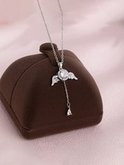 Cupid's Heart Necklace with Fluttering Wings & Sparkling Diamonds S925 Silver