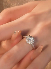 Sterling Silver Vega Snowflake Six-Prong Cubic Zirconia Engagement Ring' Sparkling Wedding Diamond with Dazzling Brilliance Timeless Anniversary Gift