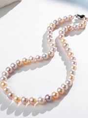Color Freshwater Pearl Necklace S925 Silver Candy Mixed Color Bead Chain Natural Pearl Clavicle Necklace Women 7-8mm
