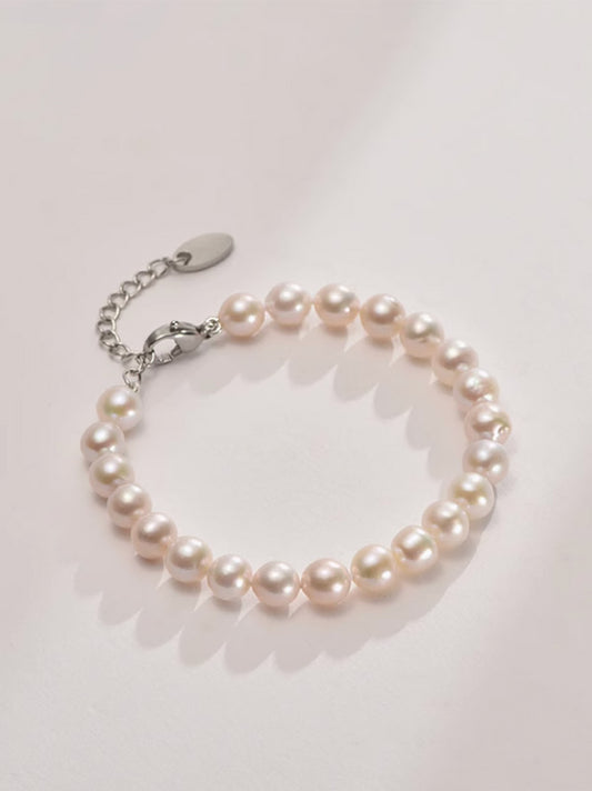 Freshwater Cultured Pearl Bracelet Casual Simple White Pearl Bracelet Fashionable Gift for Women 6-7mm