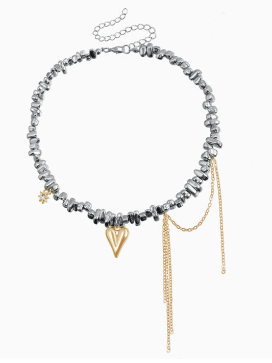 Chic Metal Chain Necklace Multi-Chain Design Metal Heart Necklace