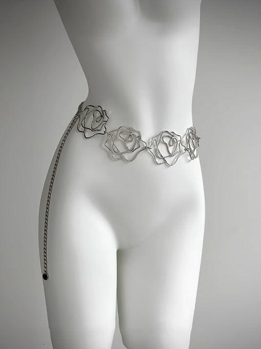 Hollow Rose Waist Chain Belt Waist Seal Silver Hardware Chain Accessory 2025 New Versatile