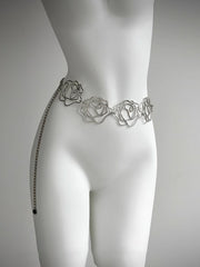 Hollow Rose Waist Chain Belt Waist Seal Silver Hardware Chain Accessory 2025 New Versatile