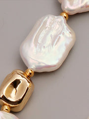 Elegant Baroque Pearl and Gold Accent Pearl Necklace Square Baroque
