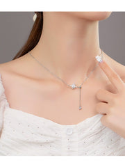 8-Pointed Star Sterling Silver Elegant Collarbone Necklace