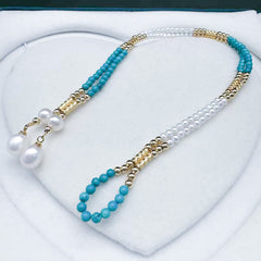 “Italian Pearl” Necklace with Turquoise Magnetic Attachment Craft Doubles As  Bracelet & Necklace 3 - 4mm
