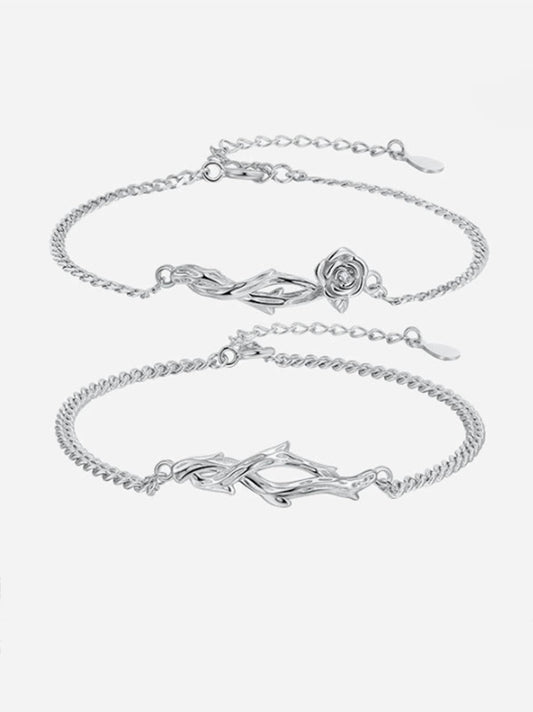 Thorn and Rose Couple Bracelet Blend of Nature and Art