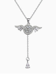 Cupid's Heart Necklace with Fluttering Wings & Sparkling Diamonds S925 Silver