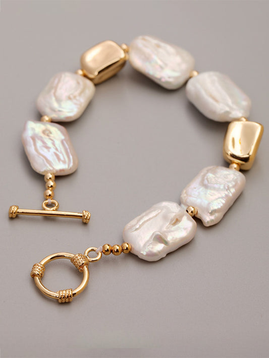 Elegant Baroque Pearl & Gold Bracelet Unique Luxury Accessory