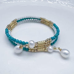 “Italian Pearl” Necklace with Turquoise Magnetic Attachment Craft Doubles As  Bracelet & Necklace 3 - 4mm