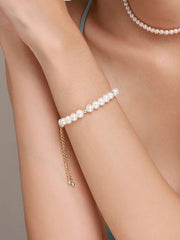 Freshwater Cultured Pearl Bracelet Near Circular Bracelet Length Adjustable Birthday Gift for Women 6-7mm