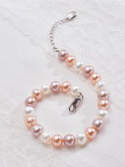 Freshwater Pearl Bracelet Round Strong Light Fashion Mixed Color Bracelet for Girlfriend