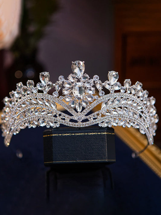Baroque-Inspired Crystal Tiara - High-Density Prong-Set Crown with Velvet Lining No.15