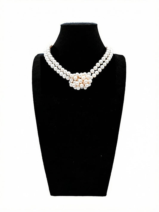 “Crown Jewelry” Freshwater Aquaculture "Seedless Pearl" Lengthened "Sweater Necklace"S925 Silver(8mm-9mm)Flower