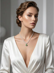 Rare Green Diamond Embedded Pearl Necklace