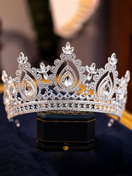 Vintage Crystal Crown Headpiece - Austrian Crystal Bridal Tiara with Adjustable Ribbon No.1