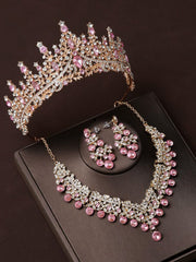 Fairy Set: Pink Crystal Galaxy Tiara, Necklace & Earrings  Perfect for Coming-of-Age Ceremonies & Romantic Gifts
