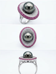 “Devil's Eye”-Ring' Tahitian Saltwater Cultured Pearls Clam Shell Series(11mm-12mm)