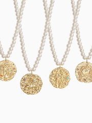 Twelve Constellations Gold Coin Pendant Pearl Necklace Light Luxury Niche Stacked Collarbone Neck Chain Private Customization