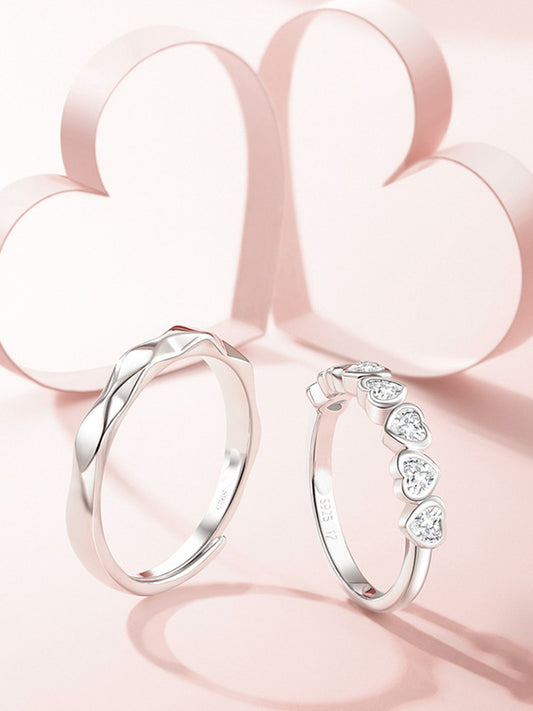 Moment of Heartbeat Perfect Couple Rings S925 Silver Adjustable Opening