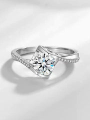 Sterling Silver 3D Heart Engagement Ring' with Angel Kiss Design & Adjustable Open Band