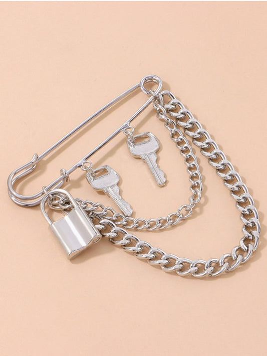 Cold style Creative Chain and Key Brooch Unique Keychain Brooch