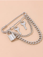 Cold style Creative Chain and Key Brooch Unique Keychain Brooch