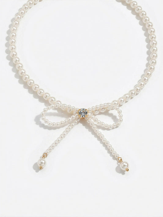 Charming Pearl Adorned Necklace Exquisite Pearl Lace-Up
