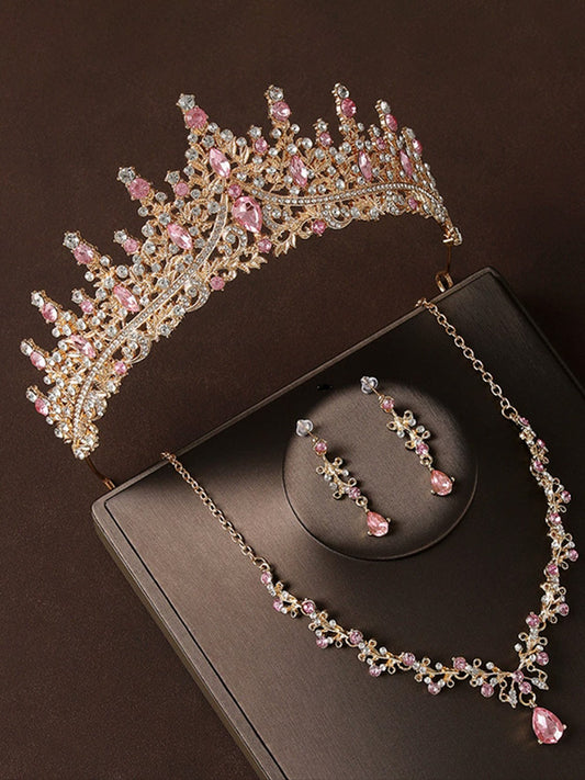 Fairy Set: Pink Crystal Galaxy Tiara, Necklace & Earrings  Perfect for Coming-of-Age Ceremonies & Romantic Gifts