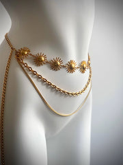 Sun Goddess Waist Chain Retro Gold Vacation Style Belt Waist Cover with Skirt Accessories New Style