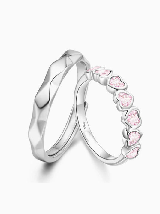 Moment of Heartbeat Perfect Couple Rings S925 Silver Adjustable Opening