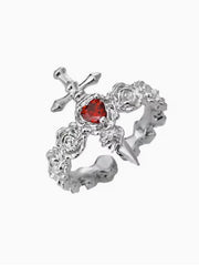 Gothic Dark Cross Couple Rings Adjustable Opening