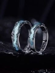 Starlit Embrace Couple Rings Moonlight Vows That Never Part Night Light S925 Silver Adjustable Opening