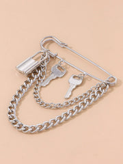 Cold style Creative Chain and Key Brooch Unique Keychain Brooch