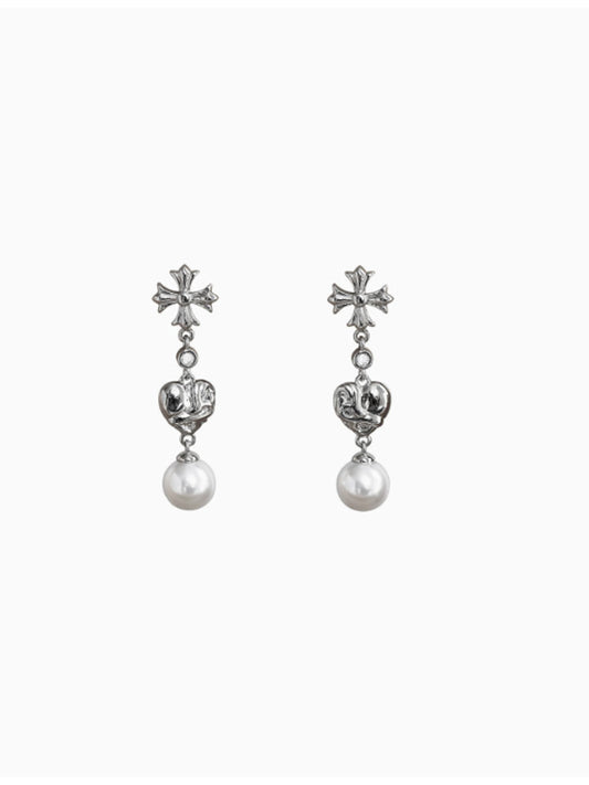 Chrome Hearts Elegant Cross Pearl Earrings For Any Occasion