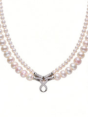 Elegant Pearl Necklace with Double Layer Design Stylish Versatile 4-5mm & 8-9mm