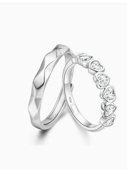 Moment of Heartbeat Perfect Couple Rings S925 Silver Adjustable Opening