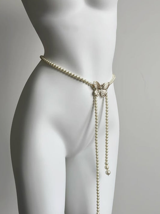 Butterfly Love Pearl Waist Chain Dress Belt Accessories Chain Matching Skirt 2025 New Female
