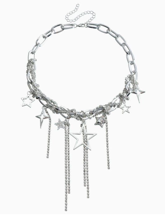 Multi-Layer Star Fringe Necklace Star Fringe Diamond-Embellished Necklace