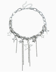 Multi-Layer Star Fringe Necklace Star Fringe Diamond-Embellished Necklace