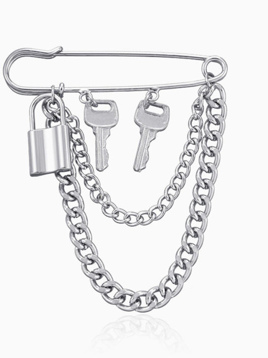 Cold style Creative Chain and Key Brooch Unique Keychain Brooch