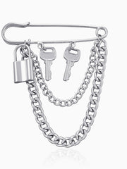 Cold style Creative Chain and Key Brooch Unique Keychain Brooch