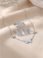 Night-Glow Butterfly Charm Necklace Blue Fantasy Glowing Butterfly Necklace&Ring&Bracelet Set