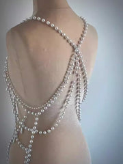 Round Dance Pearl Skirt Body Chain Pearl Chain Metal Vest Stage Dance Birthday Dress