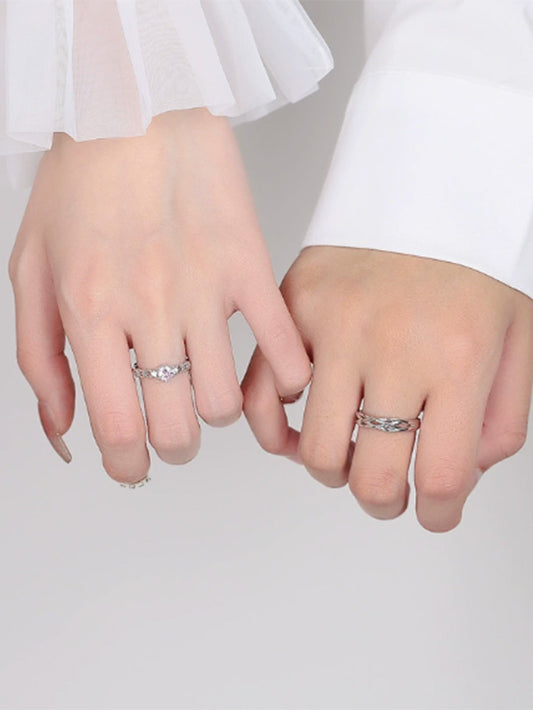 Weave of Love Stylish Couple Rings Adjustable Opening S999 Sterling Silver