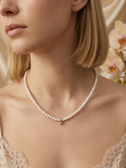 “Small Gold Bead” Freshwater Natural Pearl Collarbone Choker Necklace Modern Luxury Design 3mm