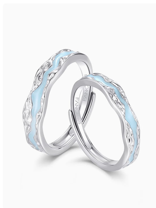Starlit Embrace Couple Rings Moonlight Vows That Never Part Night Light S925 Silver Adjustable Opening