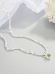 Rare Green Diamond Embedded Pearl Necklace
